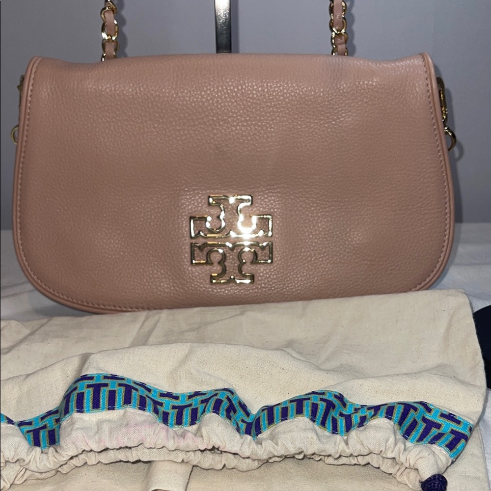 Tory Burch Britten Convertible Chain Shoulder Bag Blush Pink Pebbled Leather